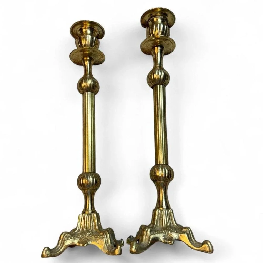 Brass traditional candlestick holders set of 2 READ